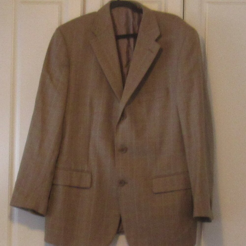 Bellisimo Beige Check Men's Blazer, Size 42R, 100% Wool Vintage Double Vent L455